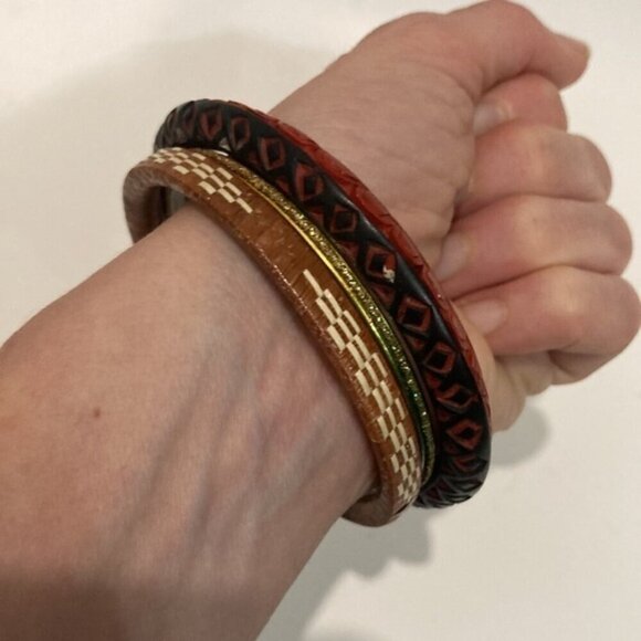 SET OF THREE 3 Brown Boho Bangle bracelets​​​​​​ - Picture 6 of 9